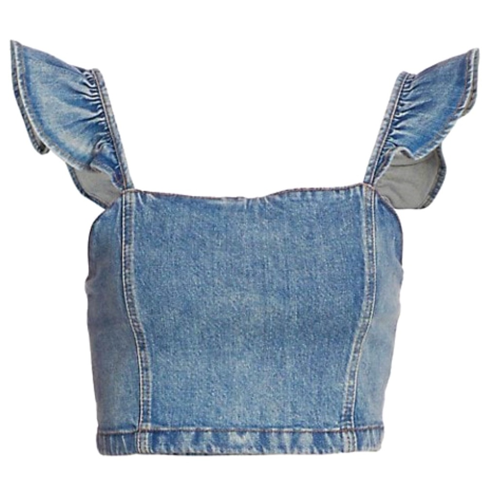 New Alice + Olivia Denim Ruffle Crop Top sz 2